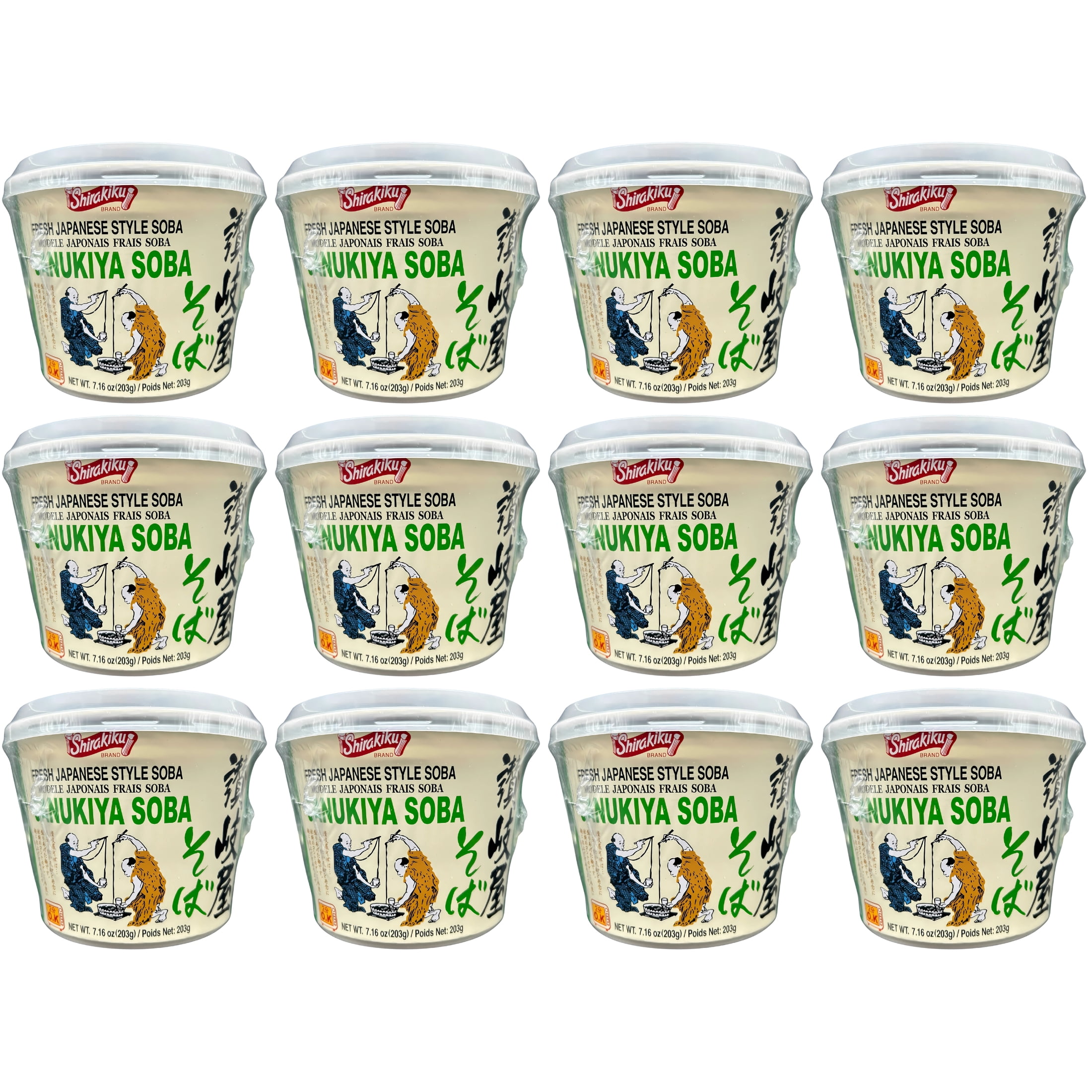 SHIRAKIKU Instant Sanukiya Soba Noodle Bowl, 7.16 oz, 12 pack