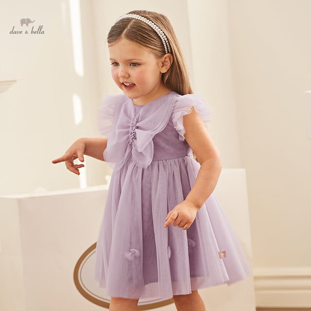 Vestido de princesa para niña Dave Bella 2024 nuevo verano para niños bebé sin mangas púrpura malla noble lindo dulce encanto fiesta DB2240790