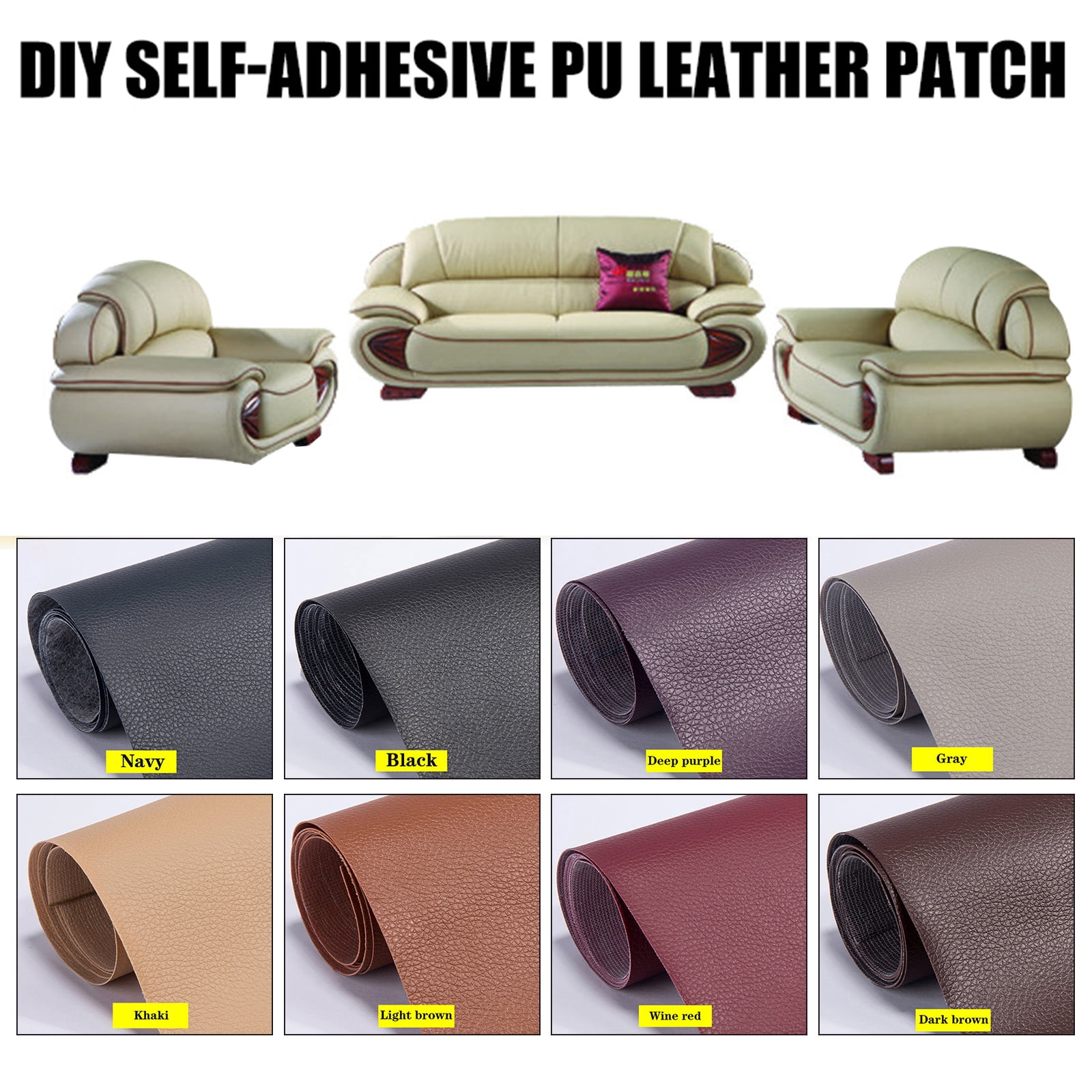 Leather Repair Patch Kit 8 x 12 inch, 7 Colors Available, Stuffygreenus  Self-Adhesive Leather Tape for Couches, Chairs, Car Seats, Bags, Jackets