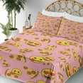 thumbnail image 3 of Ambesonne Emoji Party Fitted & Top Sheet Set with Shams, Funny Pizza Slices Art, Pale Pink Mustard Red, 3 of 5