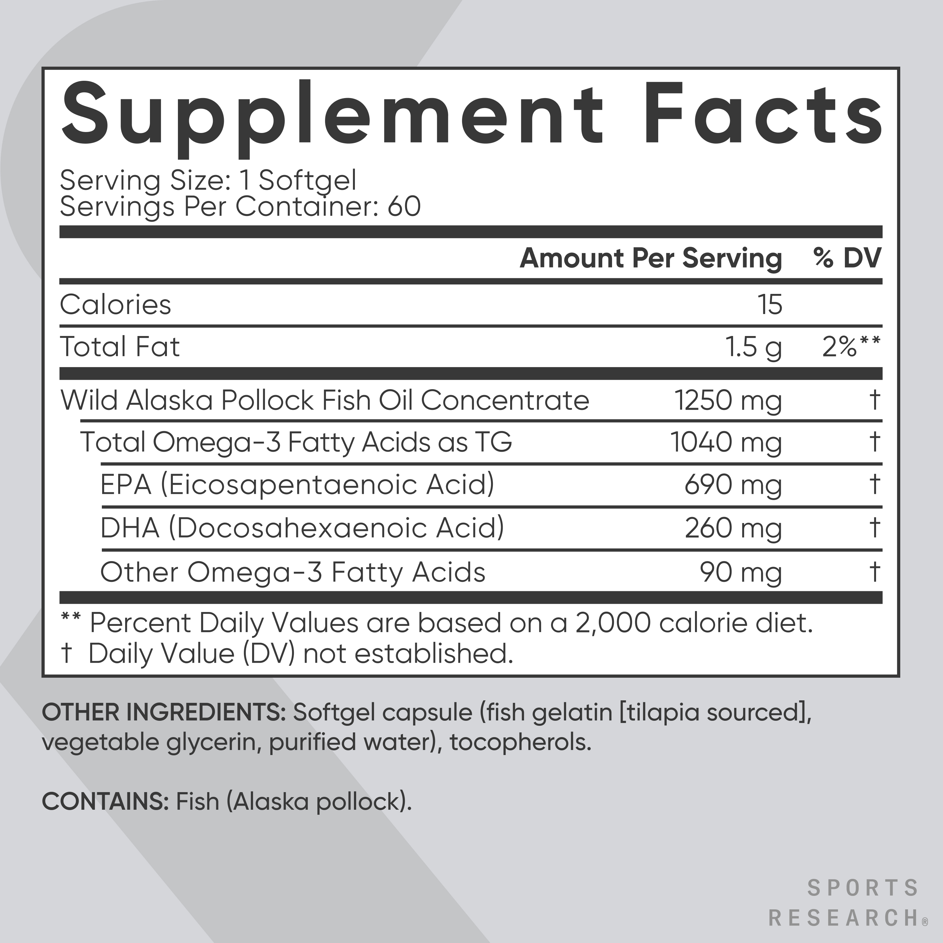Sports Research Omega 3 Fish Oil, Triple Strength 1250mg, 60 Softgels photo 5