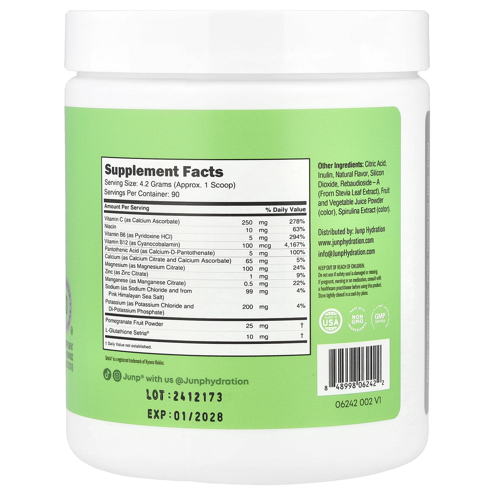 JUNP Hydration Electrolyte Powder Mix, Green Apple, 13.3 oz (378 g)