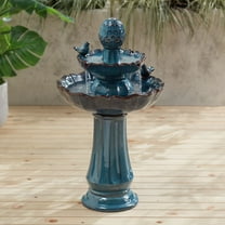 Bathing Bird 28 1/4" High Large Asian Outdoor Decor Turquoise Ceramic Floor Fountain 2-Tier Outside Garden Patio