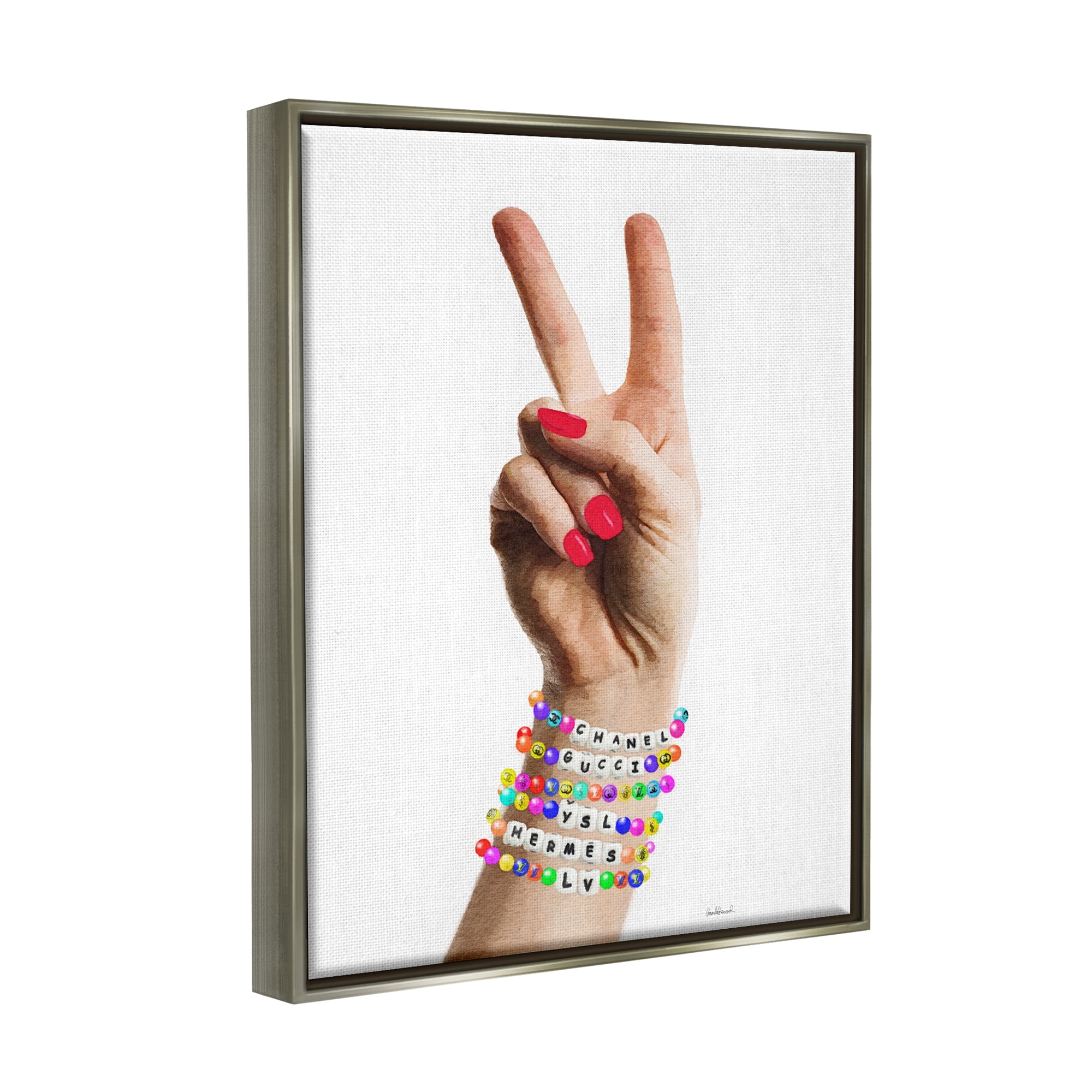 Stupell Industries Glam Bracelets Peace Sign Beauty & Fashion Painting Gray Floater Framed Canvas Art Print Wall Art, 25 x 31