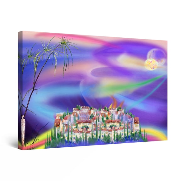 Startonight Canvas Wall Art Abstract - Futuristic World and Purple Sky Painting - Large Artwork Print for Living Room 32" x 48"