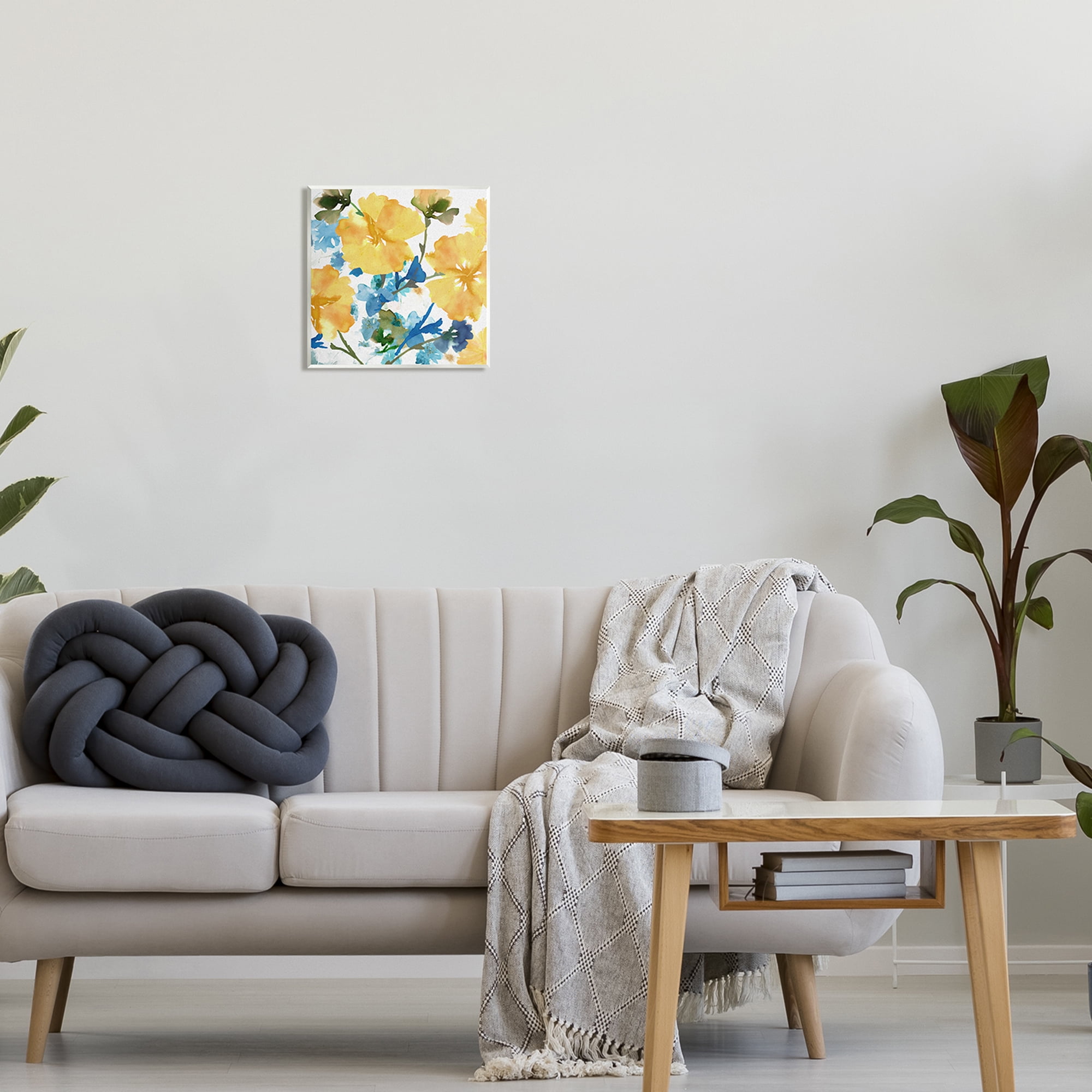 Stupell Industries Yellow & Blue Hibiscus Botanical & Floral Painting Unframed Art Print Wall Art, 12 x 12