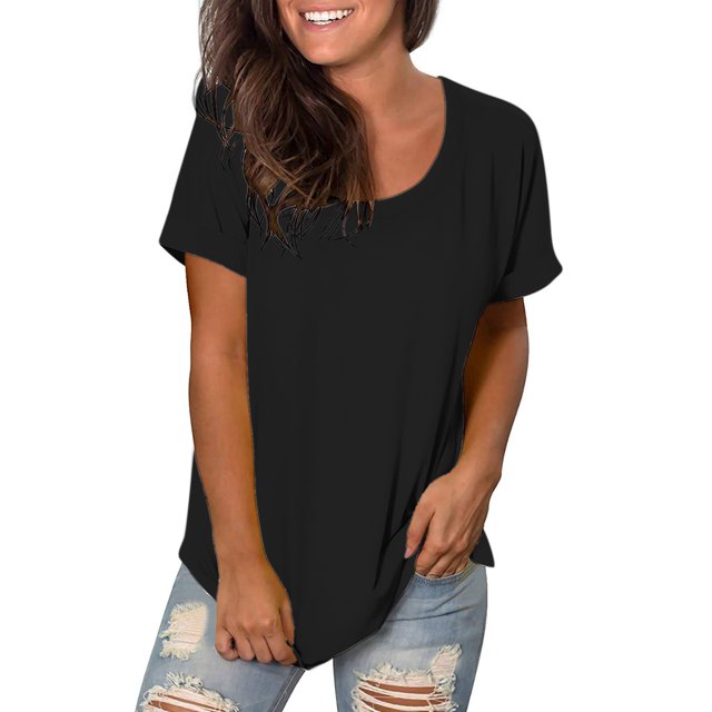 Camiseta informal de verano para mujer, jersey de cuello redondo liso, blusa, camisetas de manga corta Fridja bn7496