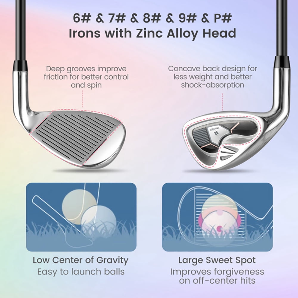 Canddidliike Women's 9 Pieces Complete Golf Club Set-Pink