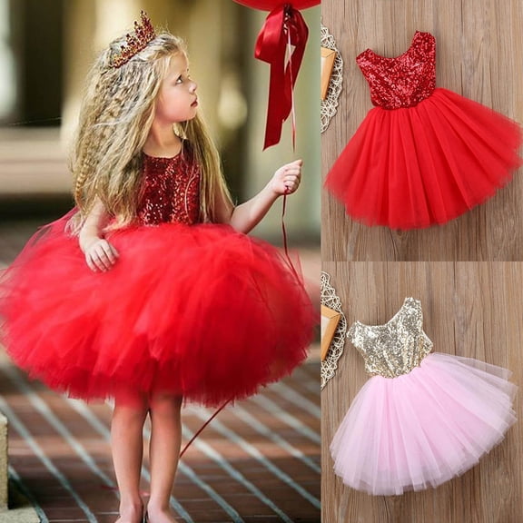 Trendfront Girls Ball Gown Tutu Dress Mini Sleeveless Crewneck Sequin Tiered Ruffle Birthday Party Dance Performance