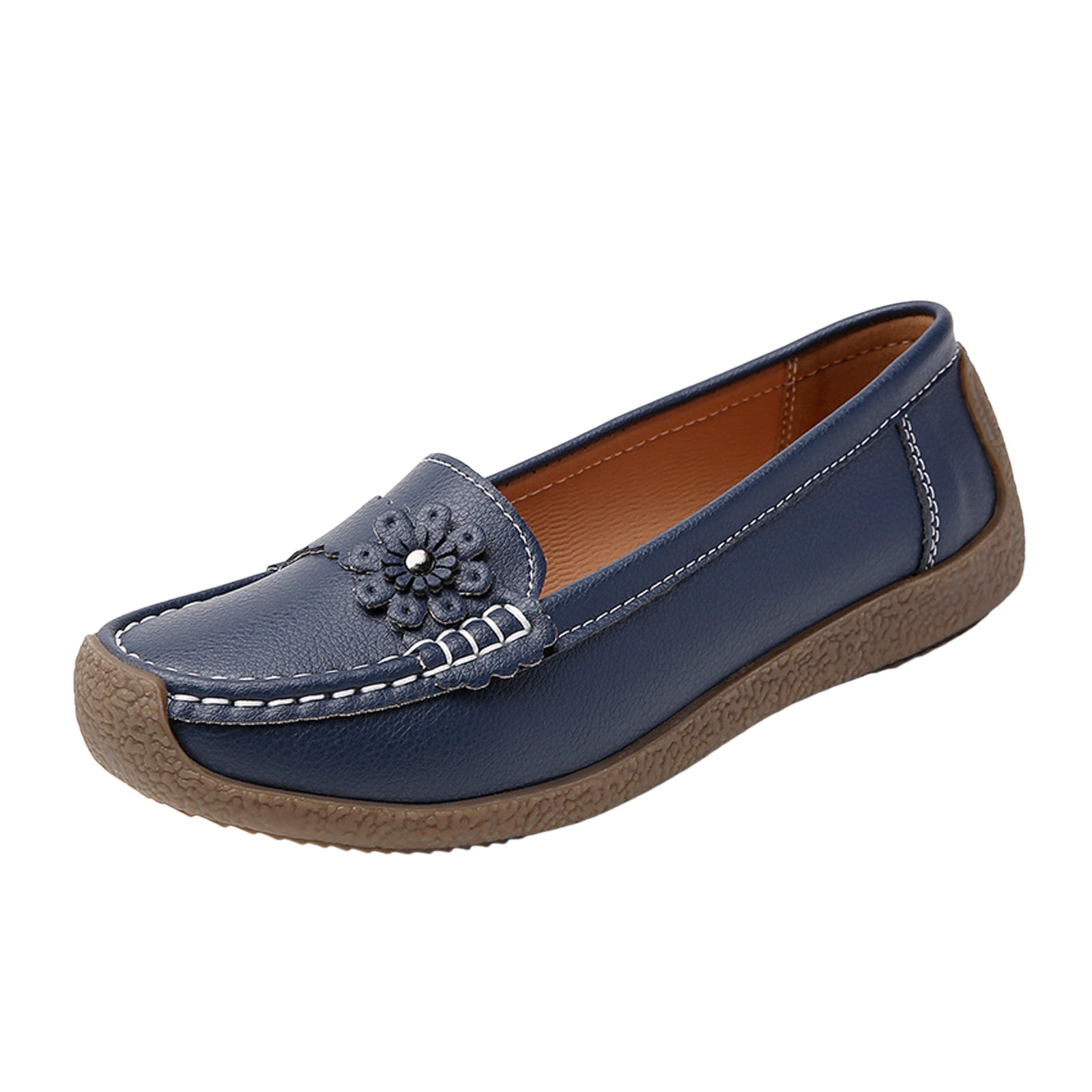 Women's Leather Penny Loafers Driving Moccasins Casual Slip on Flats Shoes Nurse Work Walking Loafer Shoes