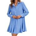 thumbnail image 2 of Long Sleeve Women Casual Button Down Shirt Dress Collared Pleated Swing Mini Dresses, 2 of 6