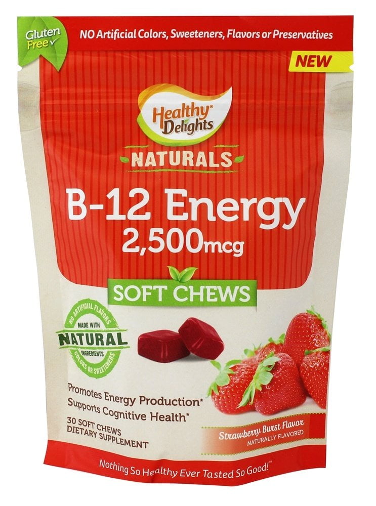 Healthy Delights Naturals, B12 Energy 2,500 mcg Soft Chews, Strawberry