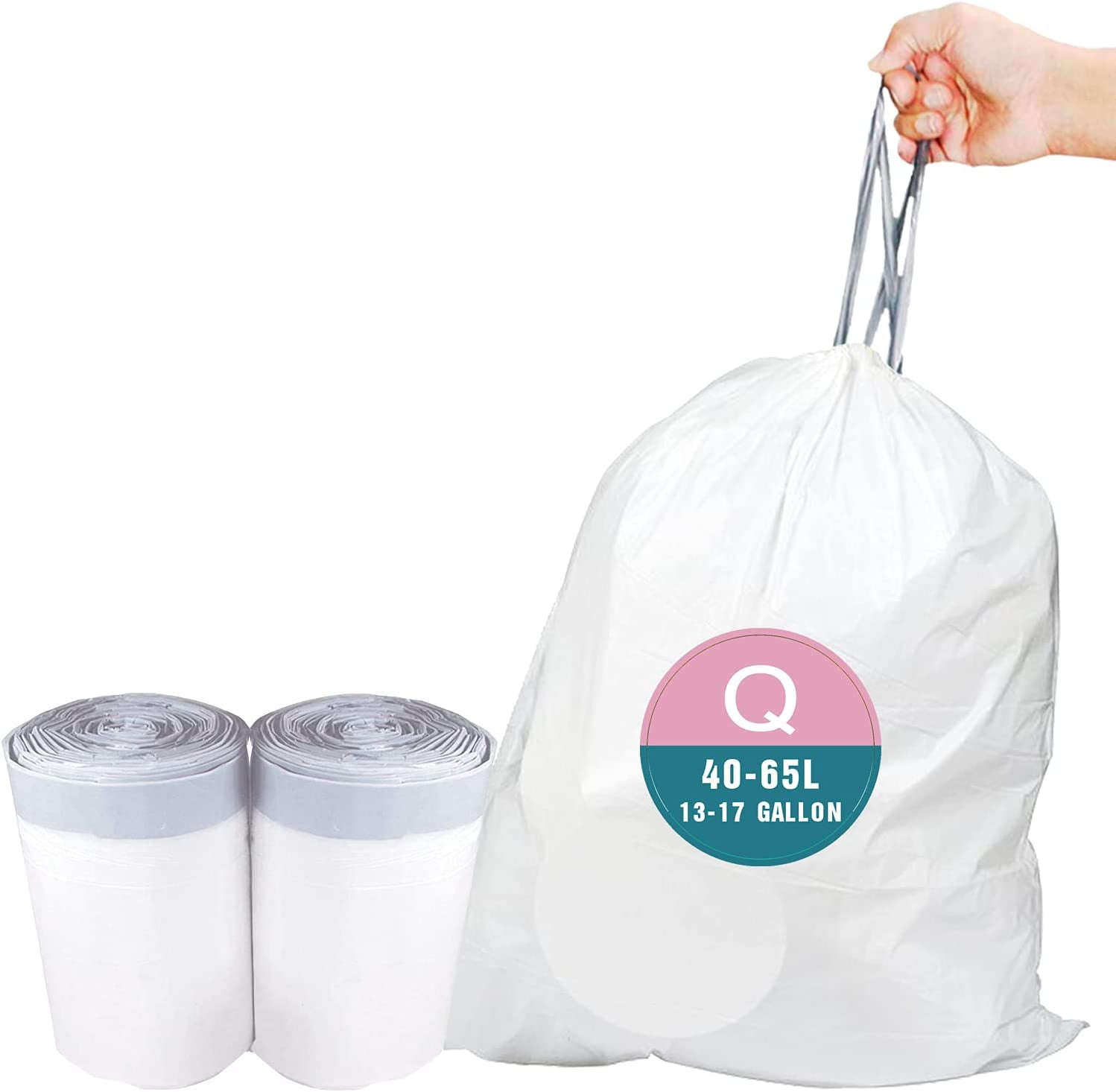  simplehuman Code Q Custom Fit Drawstring Trash Bags in  Dispenser Packs, 20 Count, 50-65 Liter / 13.2-17.2 Gallon, White : Health &  Household