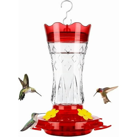 BOLITE plastic Hummingbird Feeders for Outdoors Hanging, Built-in Ant Moat, 4 Bee Guard Feeding Ports with Perches, Leak Proof, 15 Ounces, Stars Decor, Red, Gifts for Women Men, Gifts for Mom Dad