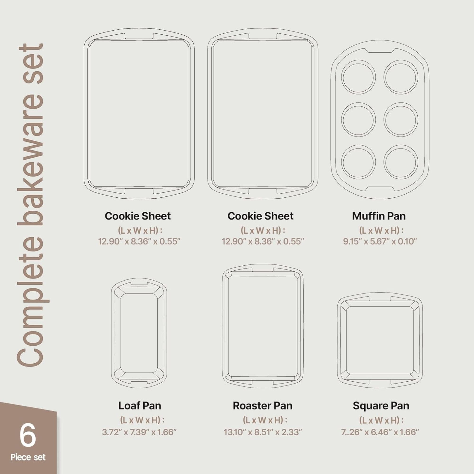 Bakken- Swiss Kitchen Baking Pan Set - Nonstick Blue Marble Coating, Commercial Grade Carbon Steel, Baking Kitchen Essentials, Oven Safe Tray (Up To 450° F), Set of 6