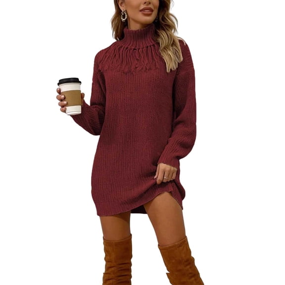 yillto Womens Oversized Sweater Dress Mock Neck Long Sleeve Baggy Top Turtleneck Knit Sweaters S-XXXL