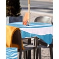 thumbnail image 5 of nqOlkjepod Blue Waves Outdoor Tablecloth with Umbrella Hole & Zipper, Ombre Sea Ripples Shabby Beach Square Table Cover 60x60 Inch, Dining Waterproof Table Cloth Protector for Patio/Party/Picnic, 5 of 7
