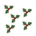 thumbnail image 3 of 5 piezas de adornos de bayas falsas de hojas de Navidad, manualidades, flores con hojas para decoración artesanal de árboles de Navidad , Rojo, 3 of 8