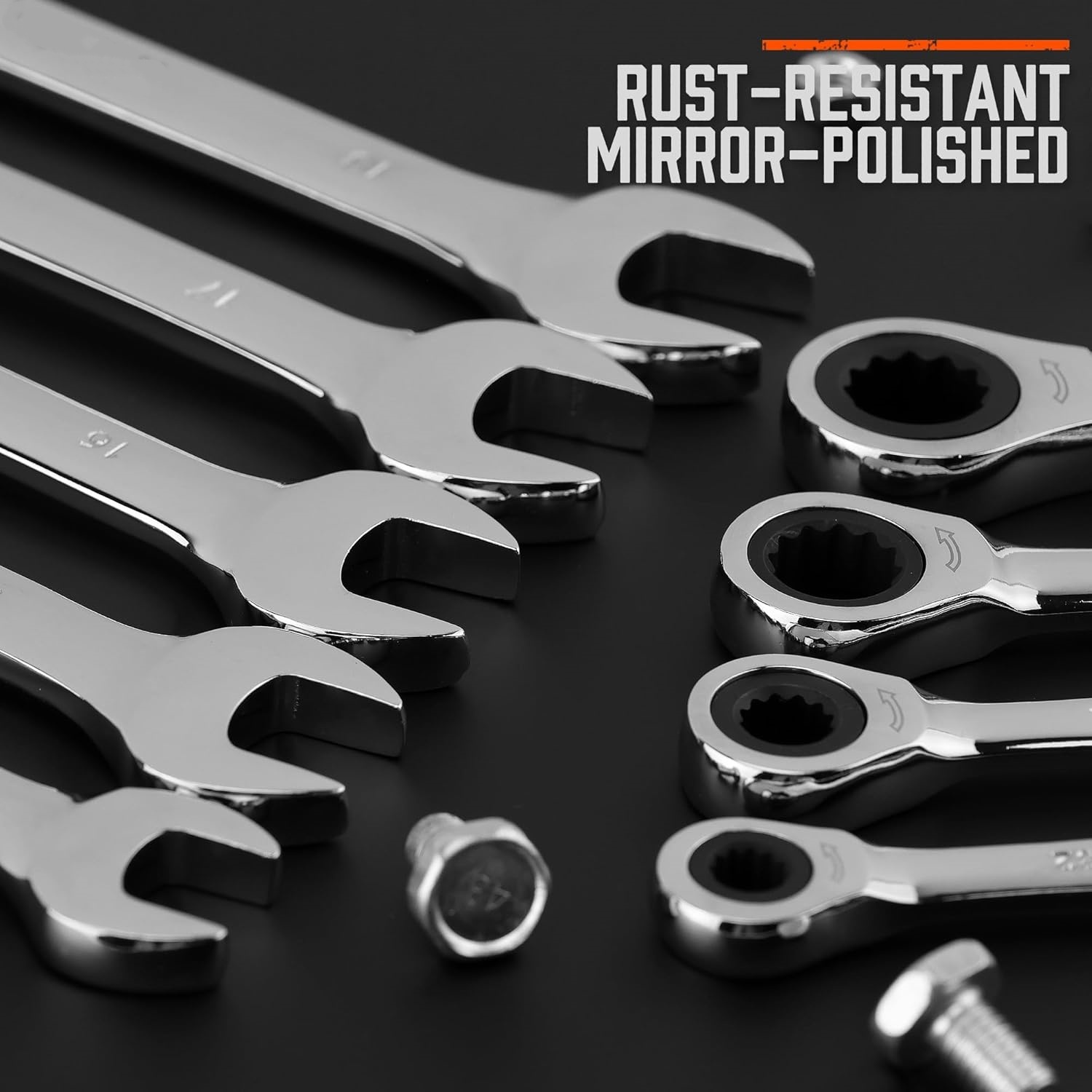 24-Piece Ratcheting Wrench Set | Metric and SAE | Ratchet Combination Wrenches Set with Organizer | 72-Tooth | Chrome Vanadium Steel | 6-18 mm & 1/4” to 3/4“ (24-Piece)