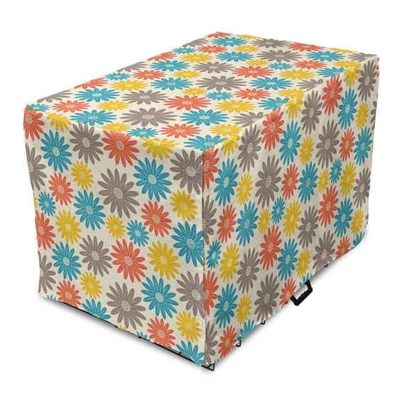 Floral Dog Crate Cover, Colorful Top View Daisies Pattern Spring Blooms, Easy to Use Pet Kennel Cover Small Dogs Puppies Kittens, 7 Sizes, Multicolor, by Ambesonne