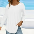 thumbnail image 2 of Annhoo Fall Tops for Women Long Sleeve Loose Pleated Round Neck Dressy Shirts Going out Casual Blouses, 2 of 6