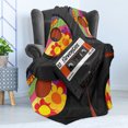 thumbnail image 4 of 70s Party Soft Flannel Fleece Throw Blanket, Compact Cassette Player and Some Vinyl Records with Seventies Text Oldschool, Cozy Plush for Indoor and Outdoor Use, 70" x 90", Multicolor, by Ambesonne, 4 of 5