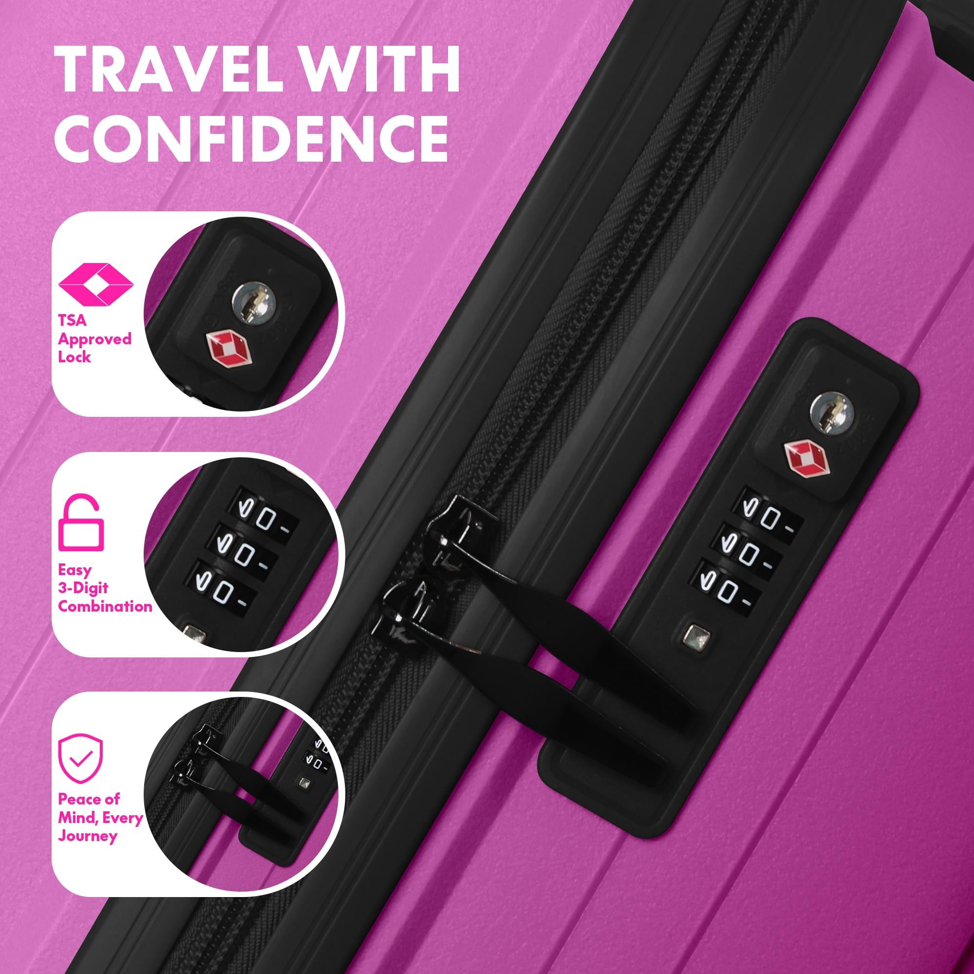3-Piece PP Hardshell Luggage Set, Lightweight Scratch-Resistant Suitcases with Silent Spinner Wheels & TSA Lock, Lavender Pink
