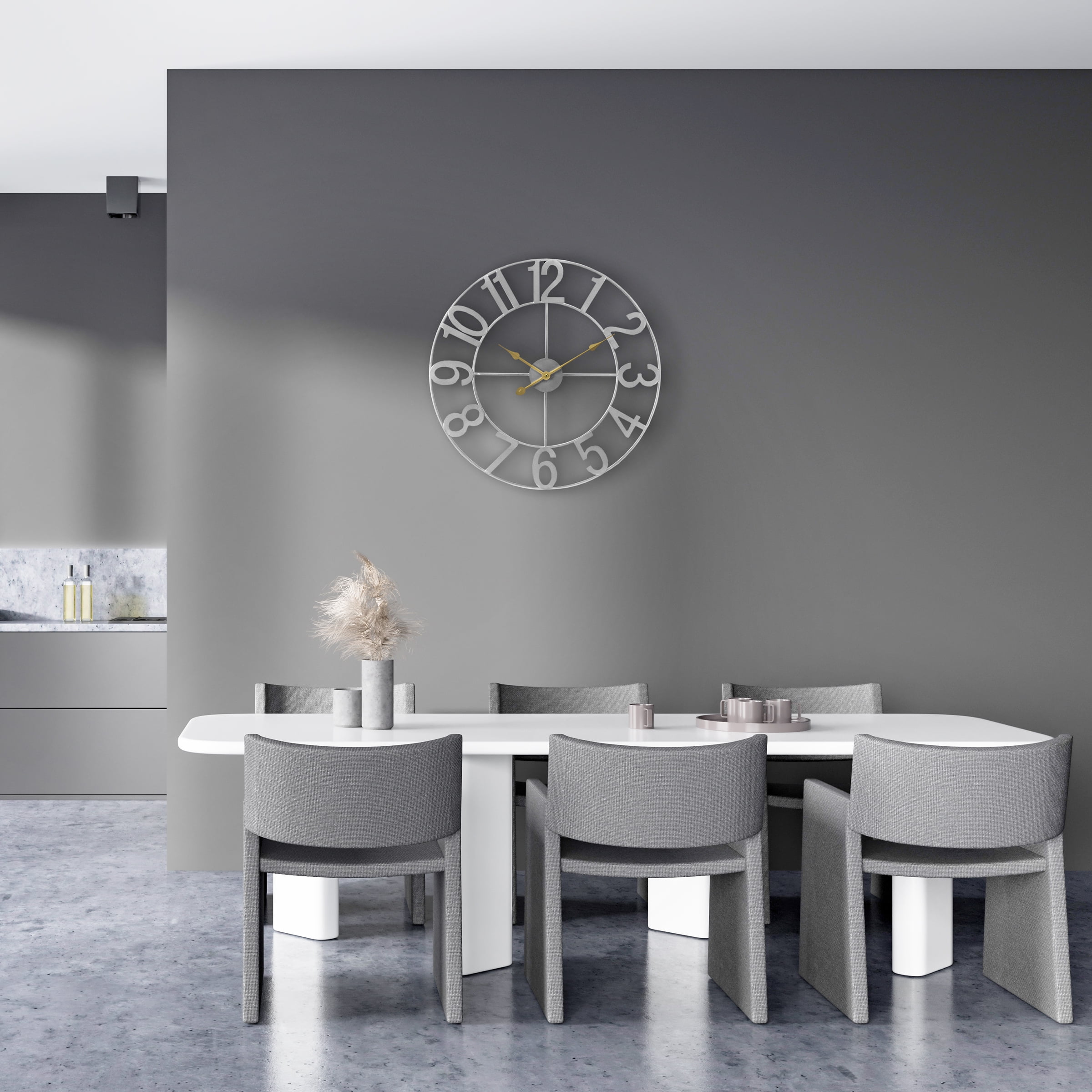 Sorbus Large Metal Numerical Wall Clock for Living Room Decor (Silver, 16" Diameter)