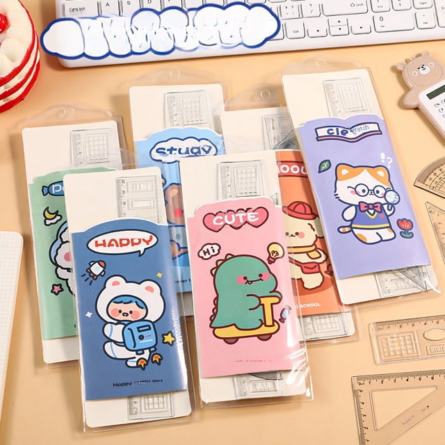 Juego de dibujos animados, regla, papelería para estudiantes, juego de herramientas de dibujo, regla de examen, regla de 20 cm, triángulo, juego de cuatro piezas