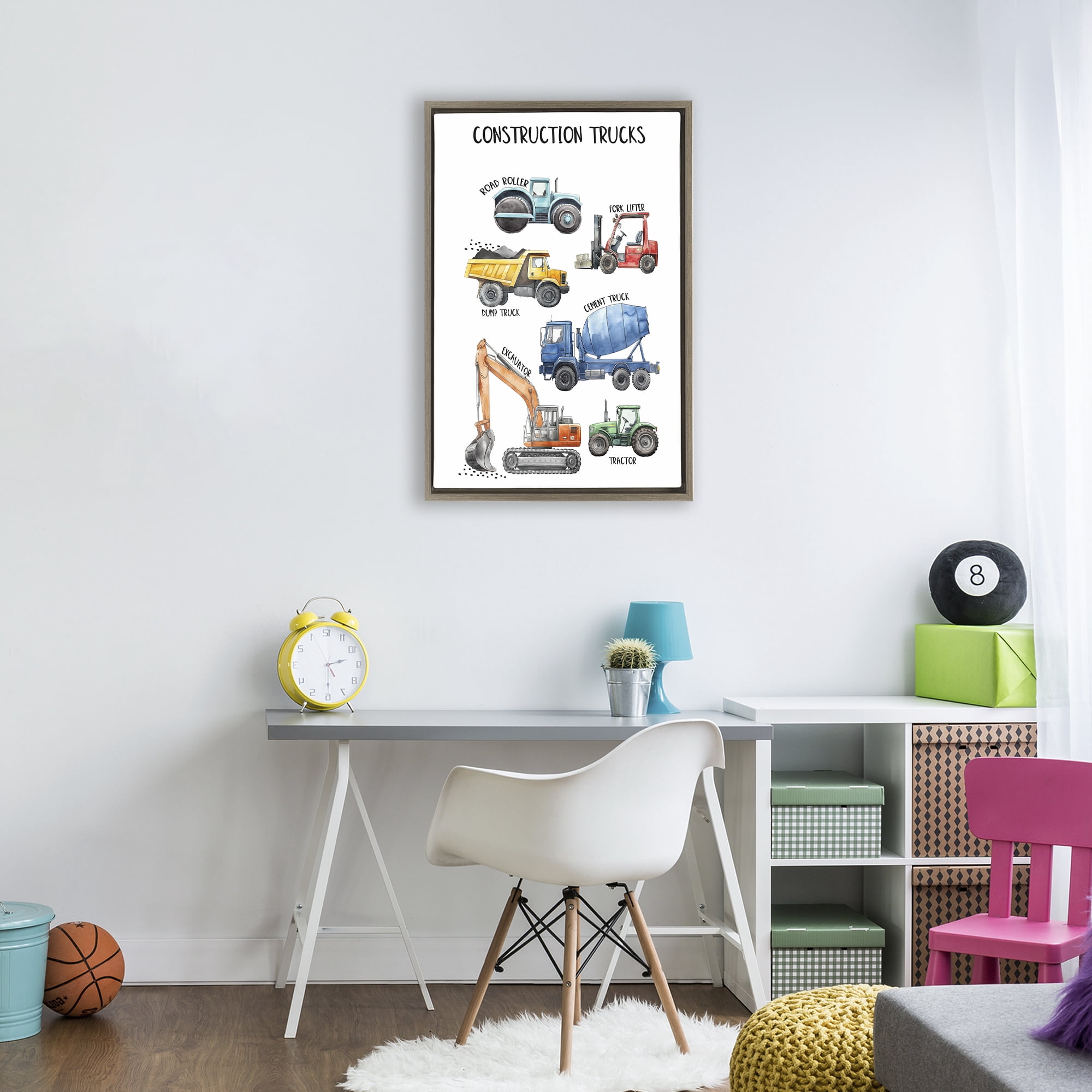 Stupell Industries Utility Trucks Construction Brown Framed Floater Canvas Wall Art, design by Christine Simpson Art