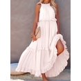 thumbnail image 6 of Women's Resort Style Ruffled Long Dress Round Neck Sleeveless Flowy Beach Dress with Pockets Galib. M, 6 of 10