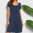 thumbnail image 4 of Puntoco Plus Size Nightdress Clearance,Women's Solid Pleated Round Neck Patchwork Nightdress Dress Navy XXL, 4 of 5