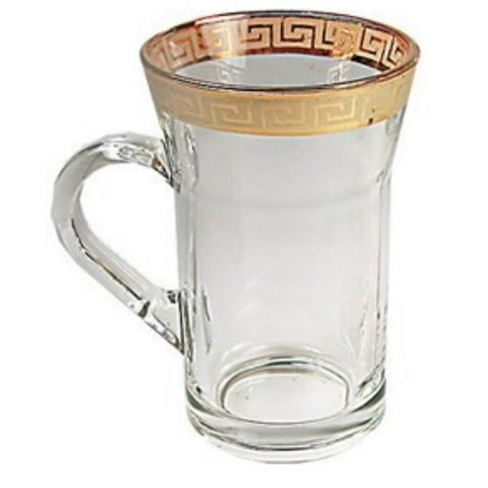 Middle Eastern Classic Gold Rim Trim Design Chai Tea Glass Cup 6Piece Set 10oz
