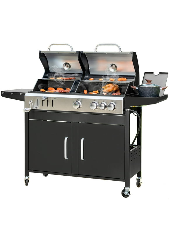 Alpha Joy Dual Fuel Gas and Charcoal Grill Combo with Side Burner