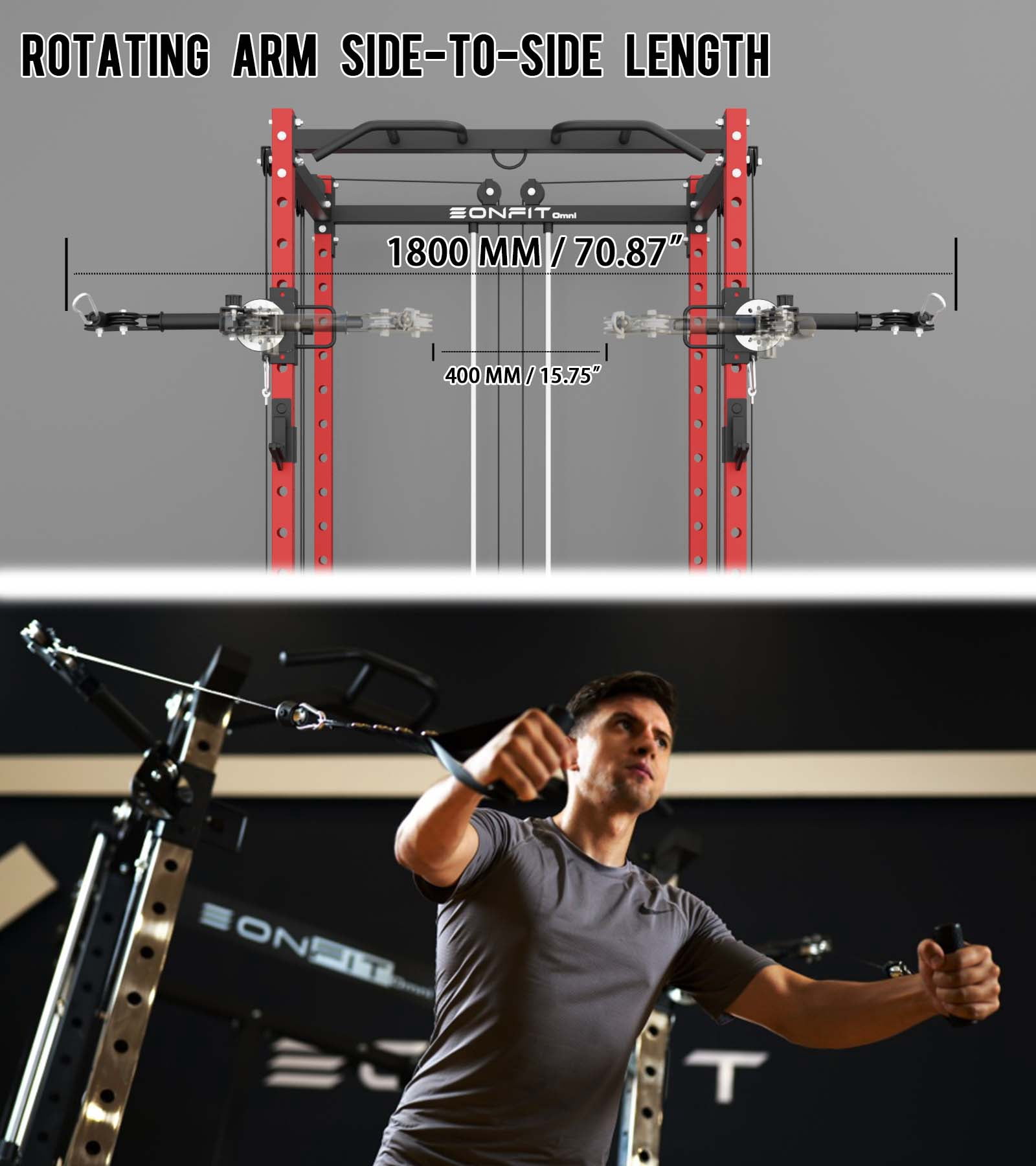 Eonfit E2 Power Cage with 3D Rotation Arms - Multi-Functional Power Rack for Home Gym. 1500lb Squat Rack for Home Gym. Pulley System for Cable Crossover & LAT Pulldown