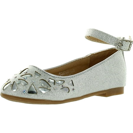

LJ-Adorababy Girls BA0037 Dress Flats with Perforations and Rhinestones Silver 7