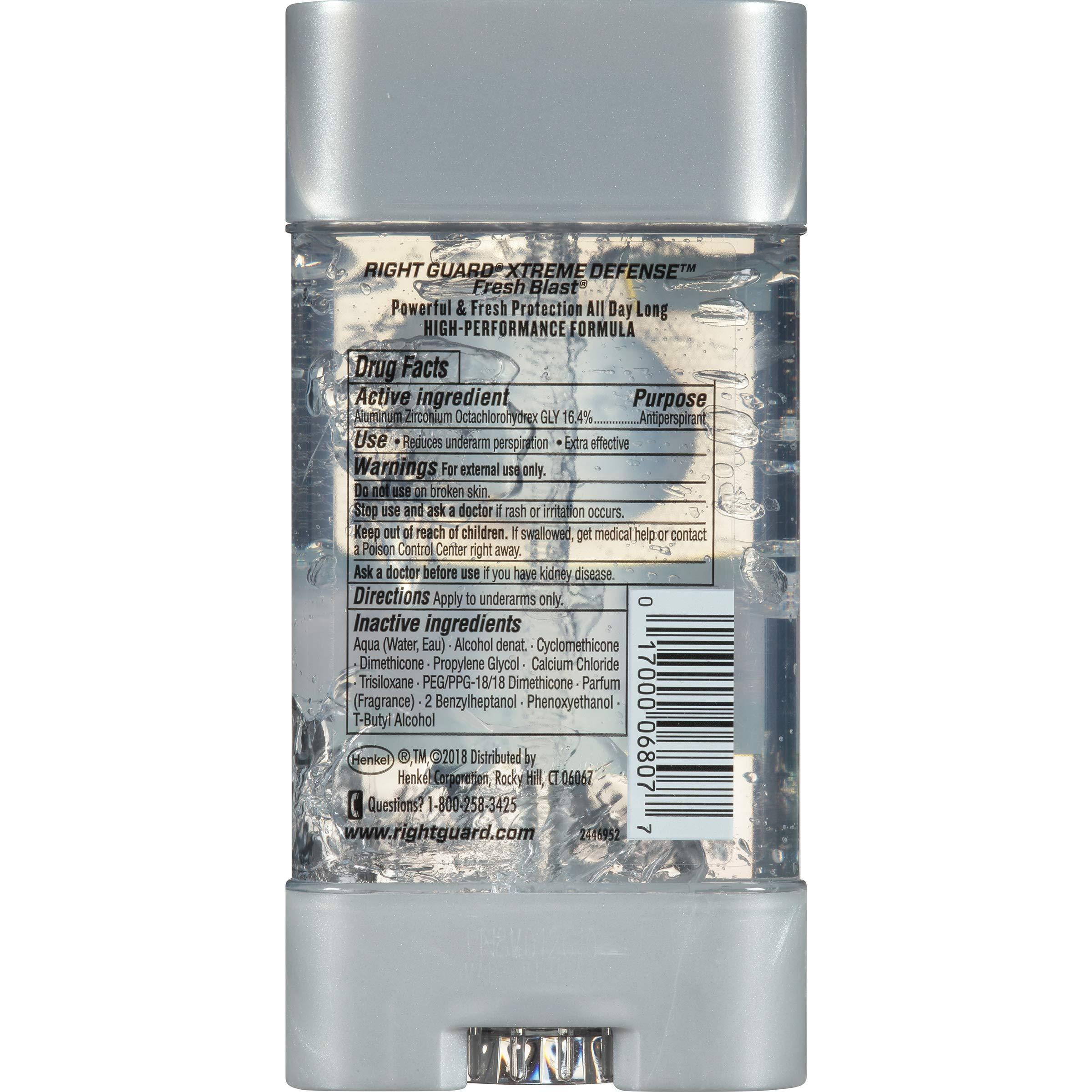 Right Guard Xtreme Defense Antiperspirant Deodorant Gel, Fresh Blast, 4 Ounce, 4 count
