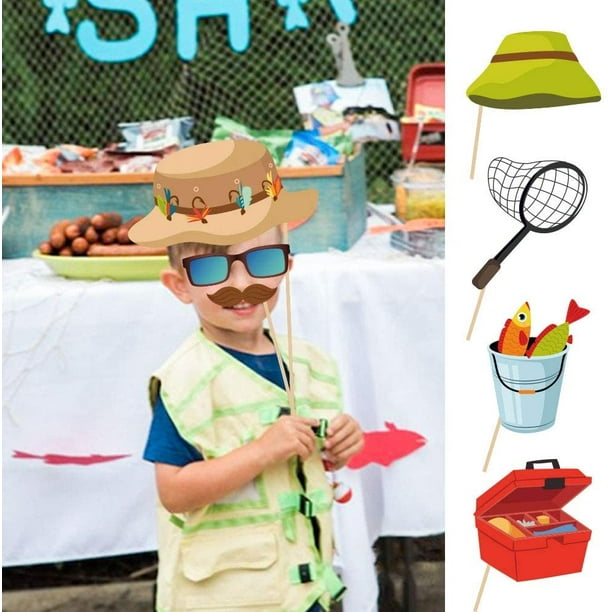 Htooq 25pcs Gone Fishing Photo Booth Props With Stick, Ohtooq Fishhtooq Ally Selfie Props, Little Fisherman Party Supplies, The Big One Birthday Theme
