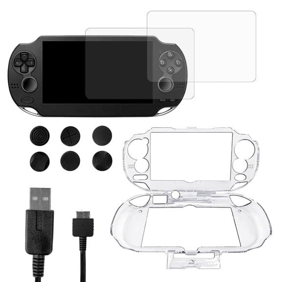 Kothab 10 in 1 Accessories Kit for PS Vita 1000, Clear Protective Case for PSV 1000, 2 Set Screen Protectors, Charging&Date Cable and 6Pcs Thumb Grip Caps for PlayStation Vita 1000/PCH-1000 ONLY