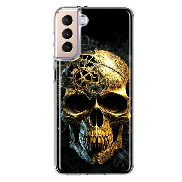 MUNDAZE Samsung Galaxy S21 Plus Steampunk Skull Science Fiction Machinery Double Layer Phone Case Cover