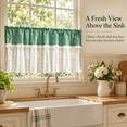 thumbnail image 4 of Plaid Lace Cafe Curtain, Short Window Valance with Bow, Small Window Treatment for Privacy and Soft Daylight, for Farmhouse Kitchen, Laundry Area and Small, Green, 9.84 x 8.66 x 1.18 in, 1 Piece, 4 of 10
