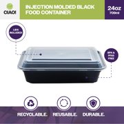 CIAO! Heavy Weight 24oz Injection Molded Microwavable Black Rectangular Food Container With Lid (150/case)