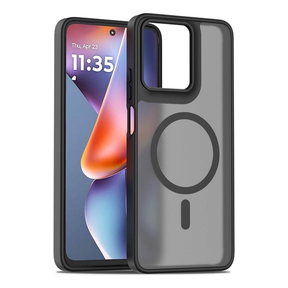 Rosebono Compatible With Motorola Moto G 2025 Case, Compatible with MagSafe Hybrid Gradient Transparent Soft TPU Clear Skin Cover Protection Case (Black)