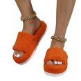 thumbnail image 2 of KIJBLAE Women's Fuzzy Cross Band Slippers Winter Warm Soft Plush House Slides Indoor Outdoor Flat Shoes Orange 40, 2 of 9