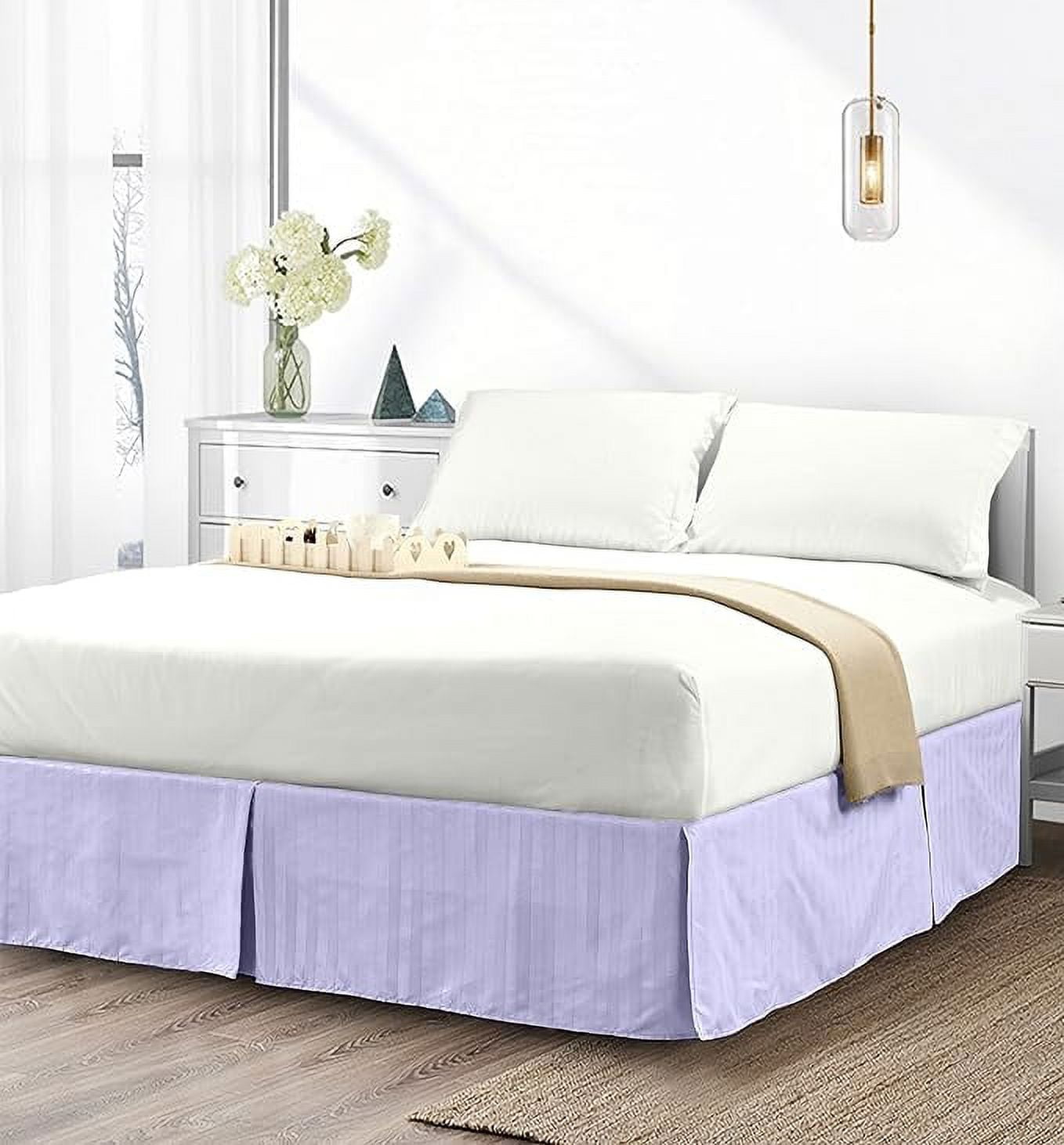 Elegant Comfort 1-Piece Striped Bed Skirt, 1500 Thread Count, Stylish Pleated Design, Easy Care, Wrinkle and Stain Resistant , Queen, Lilac
