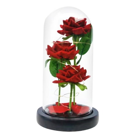 

Haykey Valentine s Day Gift Led Night Light 3 Rose Glass Lampshade Ornaments