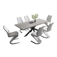 thumbnail image 6 of Modern Mid-Century Dining Table for 6-8 People Kitchen Table Set Extendable Rectangular Dining Table with 6 Leather Upholstered Dining Chairs, 6 of 6