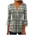 thumbnail image 4 of Blusa informal con botones estampados y plisados de plástico para mujer, manga 3/4, manga corta y cuello de cuerno., 4 of 4