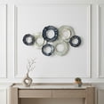 thumbnail image 3 of Coastal Circular Metal WallDecor Accent for Living Room Display - Wall Art Bedroom Accent for Bathroom Art and Interior Spaces - Modern Textured Iron Wall Hanging Piece - 20", Blue & White, 3 of 11