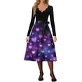 thumbnail image 4 of Valentines Day Dress Women V-Neck Long Sleeve A-Line Tie Bow Love Heart Printed Dresses Vintage Cosplay Party Dress Dark Purple 3XL, 4 of 5